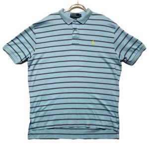 POLO RALPH LAUREN Polo Shirt Mens Large Blue Striped Classic Short Sleeve Cotton